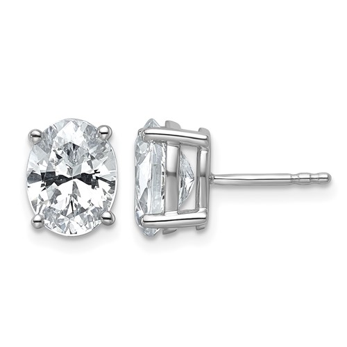 14K White Gold 3 Carat Lab Grown Diamond VS+ F+ Complete Oval Four Prong Stud Earrings