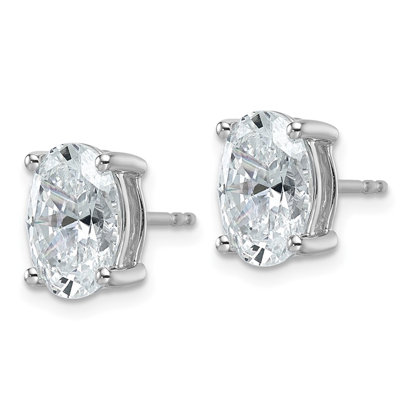 14k White Gold 4 carat Lab Grown Diamond VS/SI+ G+ Complete Oval Four Prong Stud Earrings