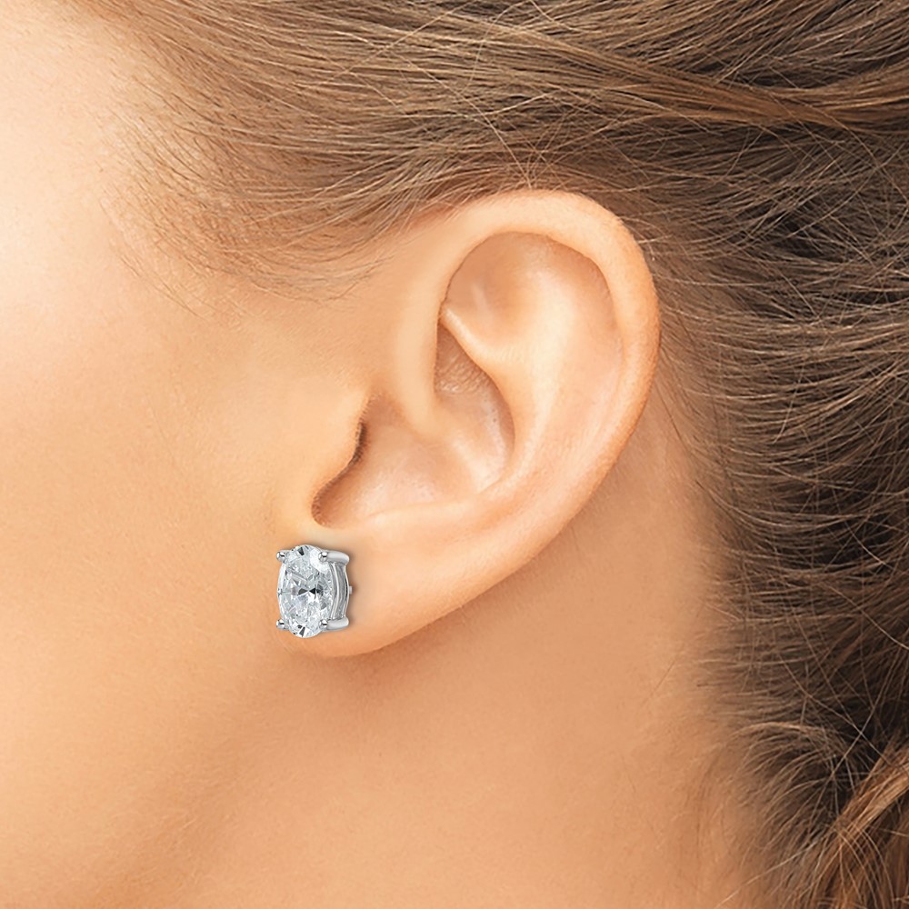 14k White Gold 4 carat Certified Lab Grown Diamond VS/SI+ G+ Complete Oval Four Prong Stud Earrings (EM8799-400C-WLG)