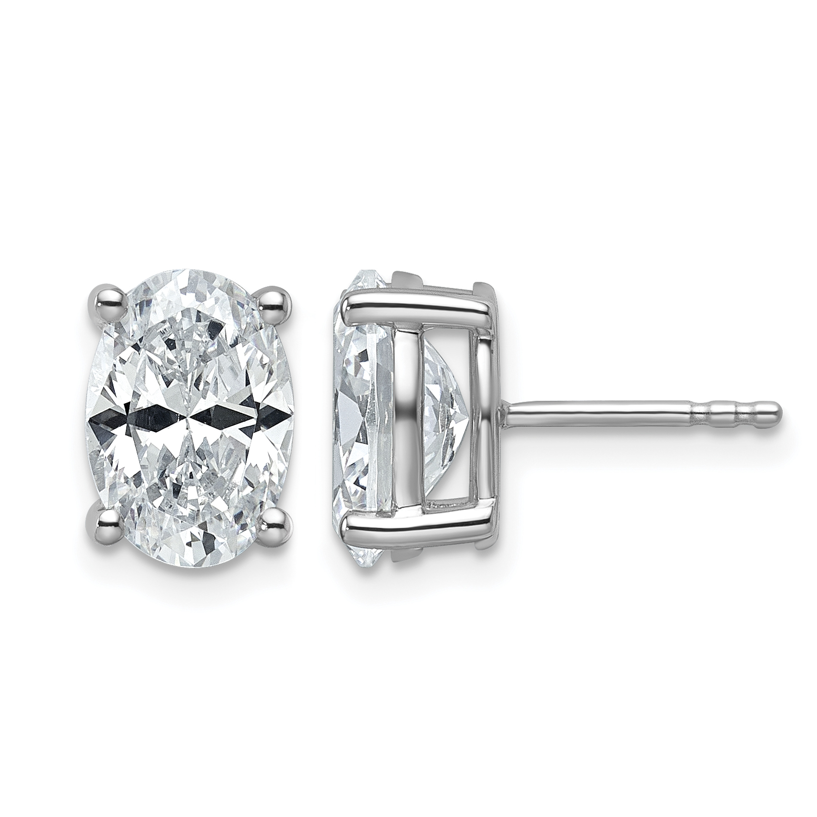 14k White Gold 4 carat Certified Lab Grown Diamond VS/SI+ G+ Complete Oval Four Prong Stud Earrings (EM8799-400C-WLG)