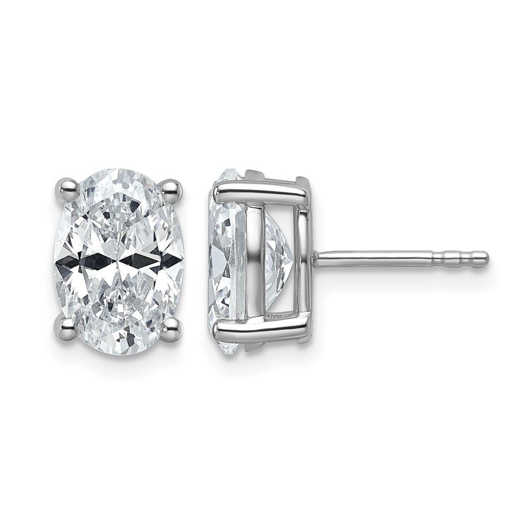 14k White Gold 4 carat Certified Lab Grown Diamond VS/SI+ G+ Complete Oval Four Prong Stud Earrings (EM8799-400C-WLG)