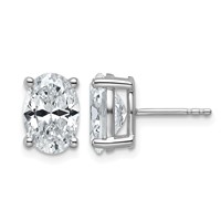14K White Gold 4 Carat Lab Grown Diamond VS SI+ G+ Complete Oval Four Prong Stud Earrings view 1