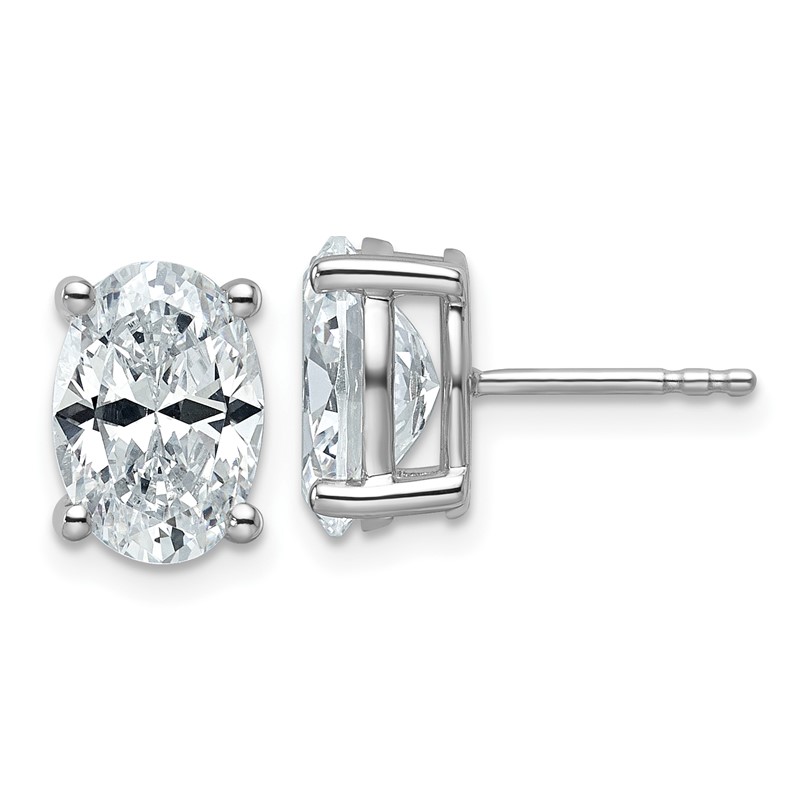 14k White Gold 4 carat Lab Grown Diamond VS/SI+ G+ Complete Oval Four Prong Stud Earrings