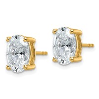 14K Yellow Gold 4 Carat Lab Grown Diamond VS+ F+ Complete Oval Four Prong Stud Earrings view 2