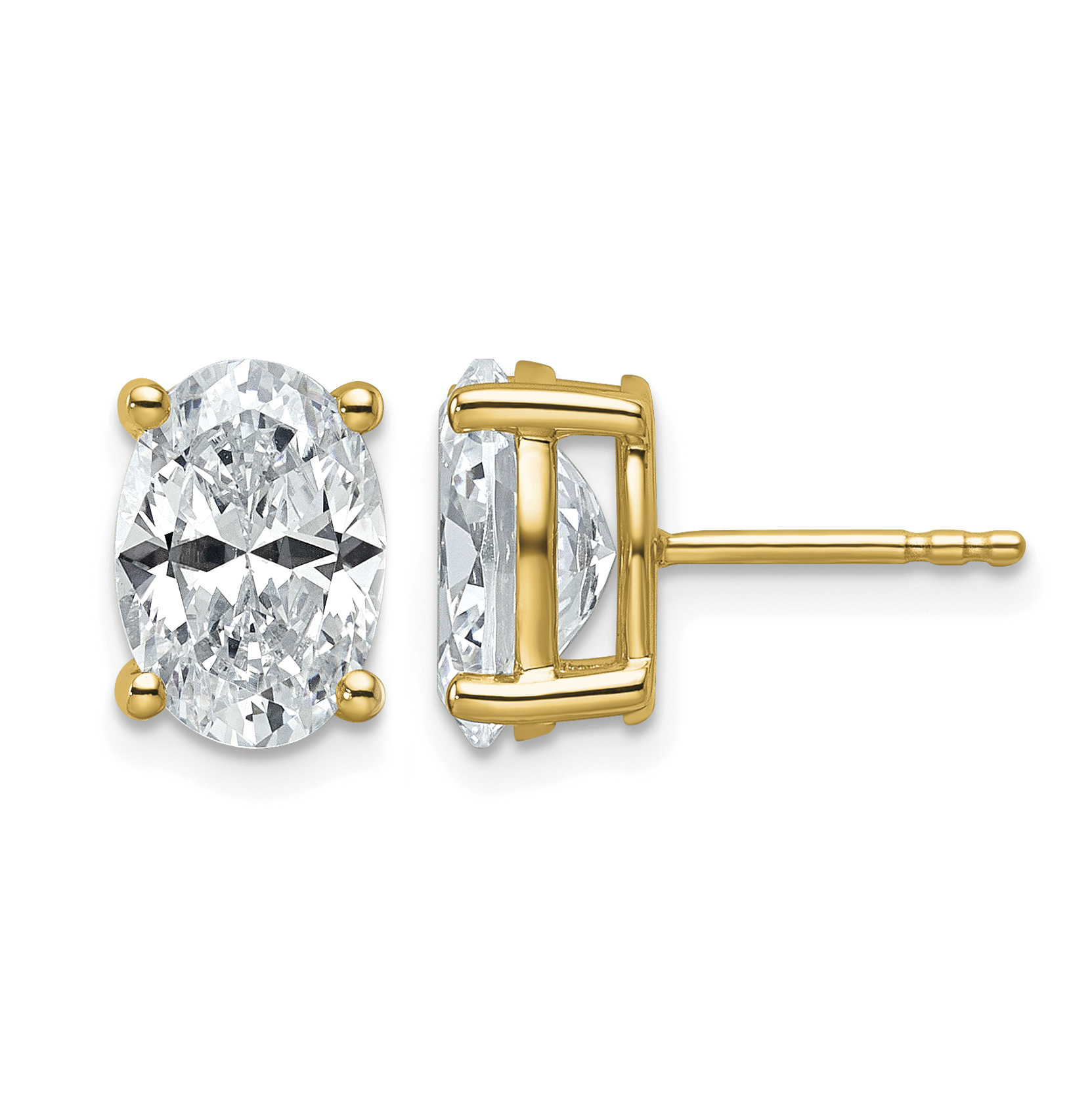14k 4 carat Lab Grown Diamond VS/SI+ G+ Complete Oval Four Prong Stud Earrings (EM8799-400-LG)