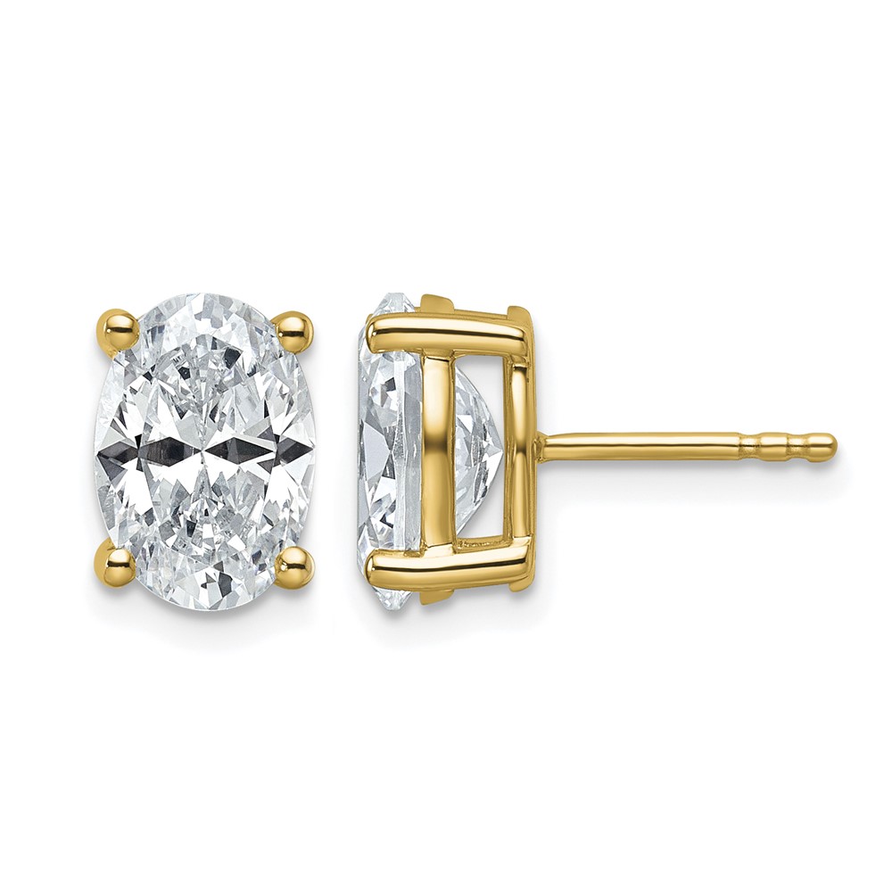 14K Yellow Gold 4 Carat Lab Grown Diamond VS+ F+ Complete Oval Four Prong Stud Earrings