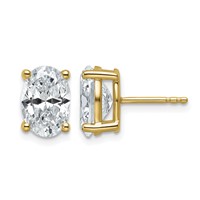 14K Yellow Gold 4 Carat Lab Grown Diamond VS+ F+ Complete Oval Four Prong Stud Earrings view 1
