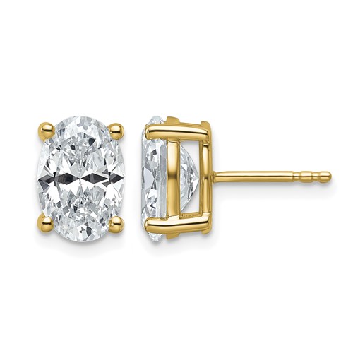 14K Yellow Gold 4 Carat Certified Lab Grown Diamond VS+ F+ Complete Oval Four Prong Stud Earrings