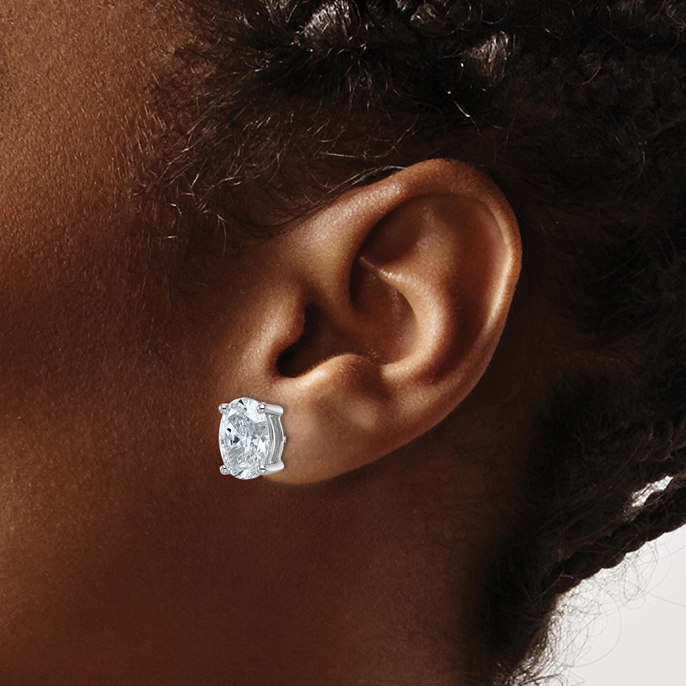 14k White Gold 5 carat Lab Grown Diamond VS+ F+ Complete Oval Four Prong Stud Earrings (EM8799-500-WLD)
