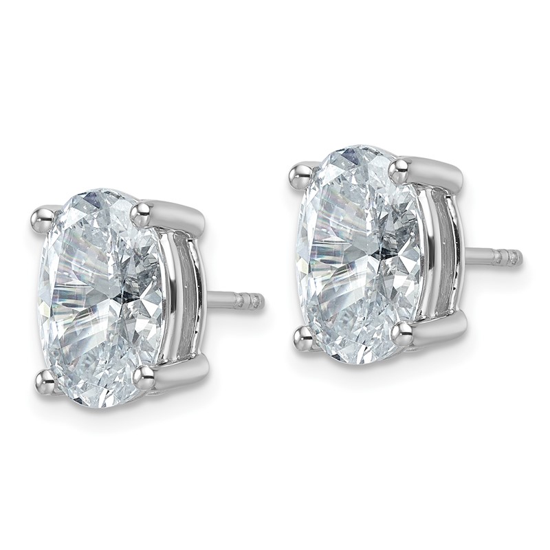 14k White Gold 6 carat Certified Lab Grown Diamond VS+ F+ Complete Oval Four Prong Stud Earrings