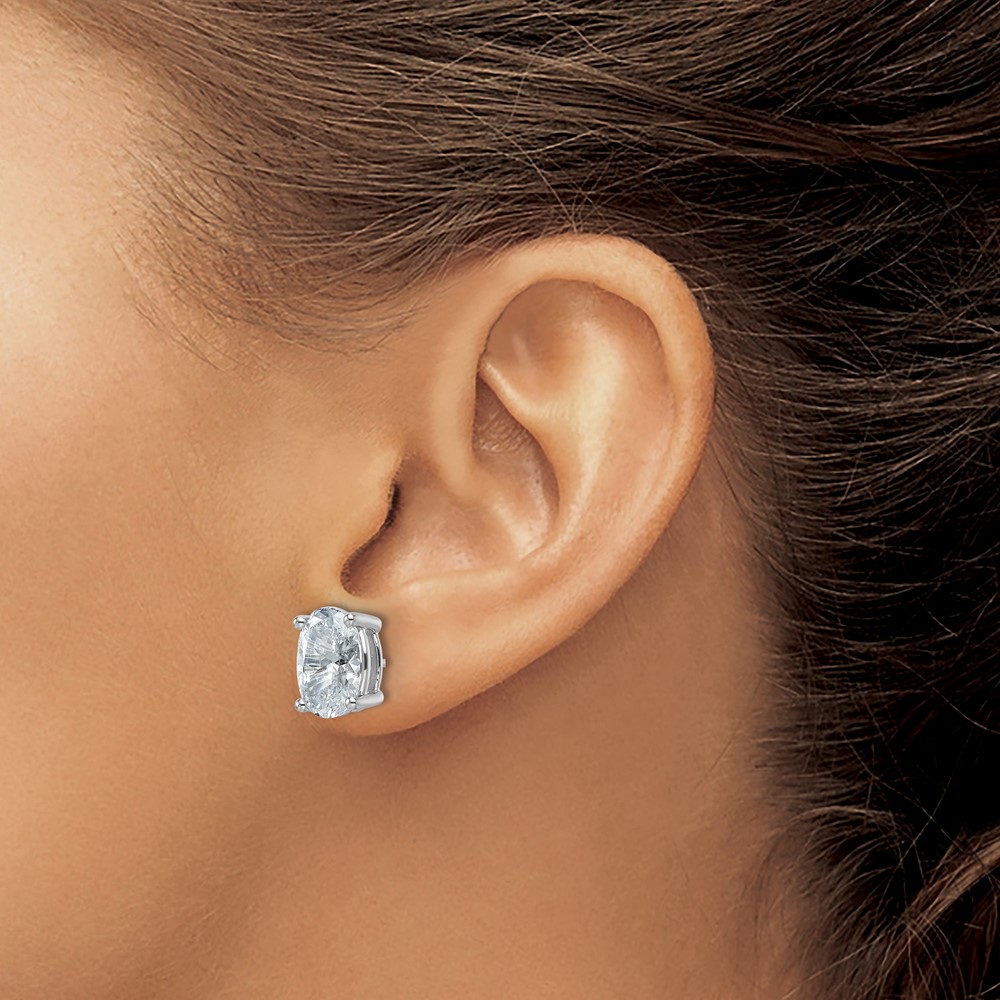 14k White Gold 6 carat Lab Grown Diamond VS+ F+ Complete Oval Four Prong Stud Earrings (EM8799-600-WLD)