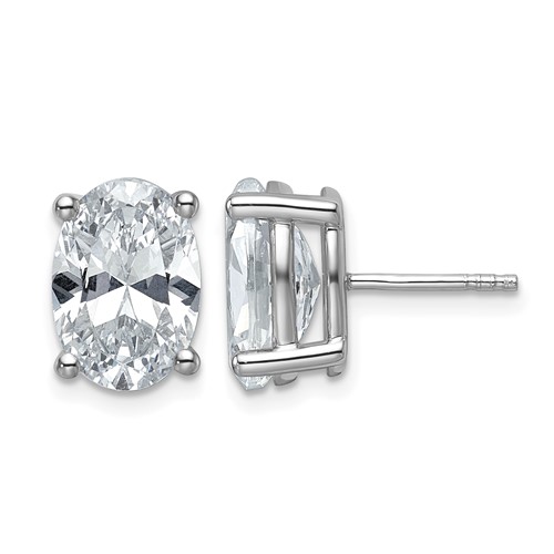 14K White Gold 6 Carat Lab Grown Diamond VS+ F+ Complete Oval Four Prong Stud Earrings