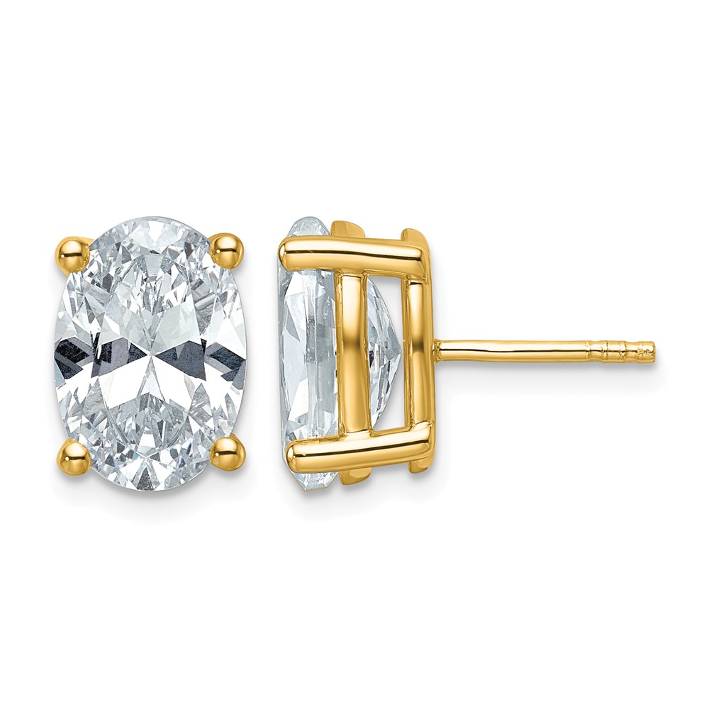14K Yellow Gold 6 Carat Lab Grown Diamond VS SI+ G+ Complete Oval Four Prong Stud Earrings