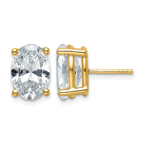 14K Yellow Gold 6 Carat Certified Lab Grown Diamond VS+ F+ Complete Oval Four Prong Stud Earrings
