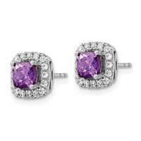 14K White Gold 0.38 Carat Lab Grown Diamond VS SI+ G+ February Birthstone Amethyst Halo Post Earrings view 2