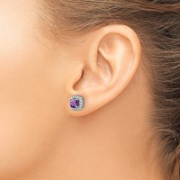 14K White Gold 0.38 Carat Lab Grown Diamond VS SI+ G+ February Birthstone Amethyst Halo Post Earrings view 3