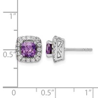 14K White Gold 0.38 Carat Lab Grown Diamond VS SI+ G+ February Birthstone Amethyst Halo Post Earrings view 4