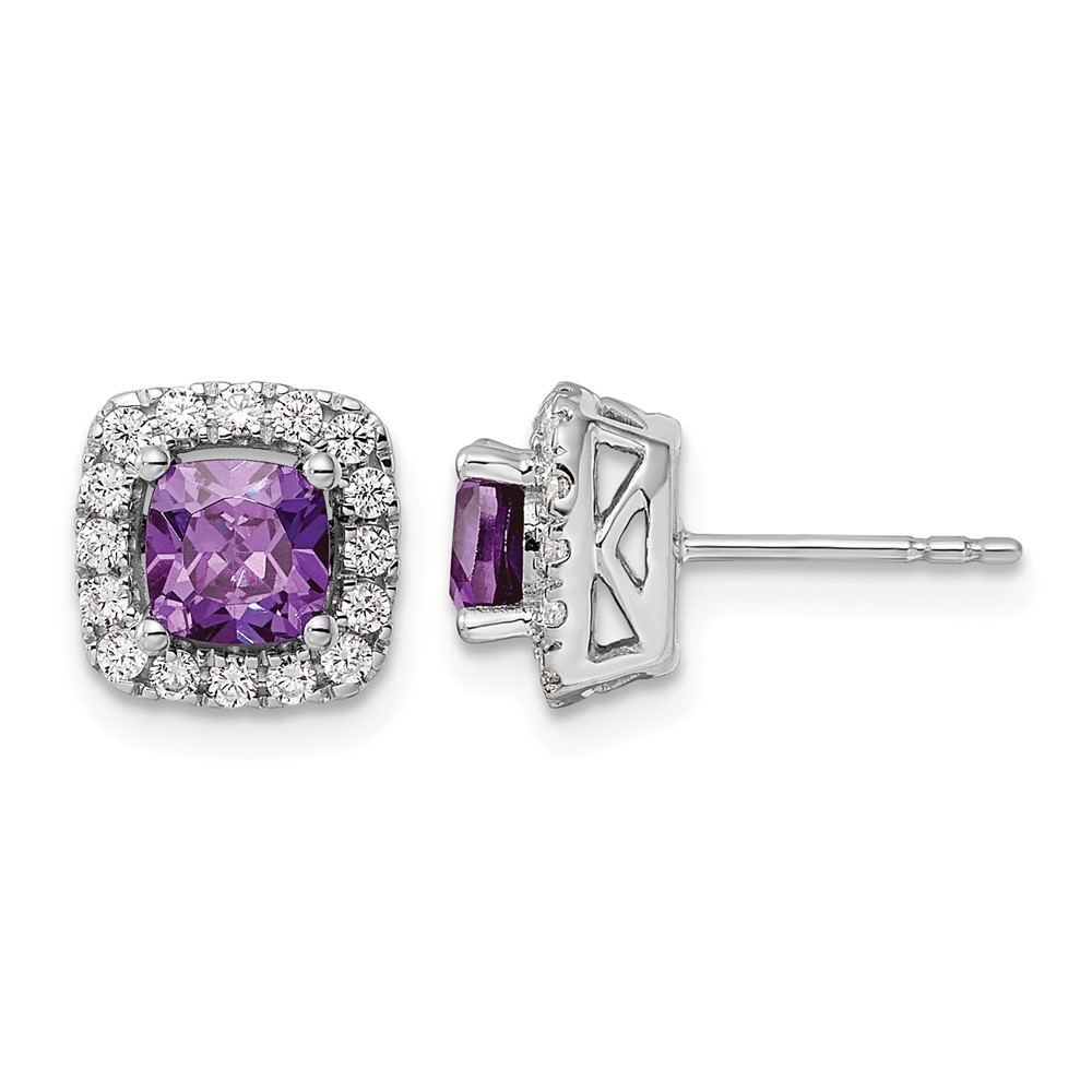 14k White Gold 3/8 carat Lab Grown Diamond VS/SI+ G+ February Birthstone Amethyst Halo Post Earrings (EM9037-AM-038-WLG)