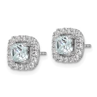 14K White Gold 0.38 Carat Lab Grown Diamond VS SI+ G+ March Birthstone Aquamarine Halo Post Earrings view 2