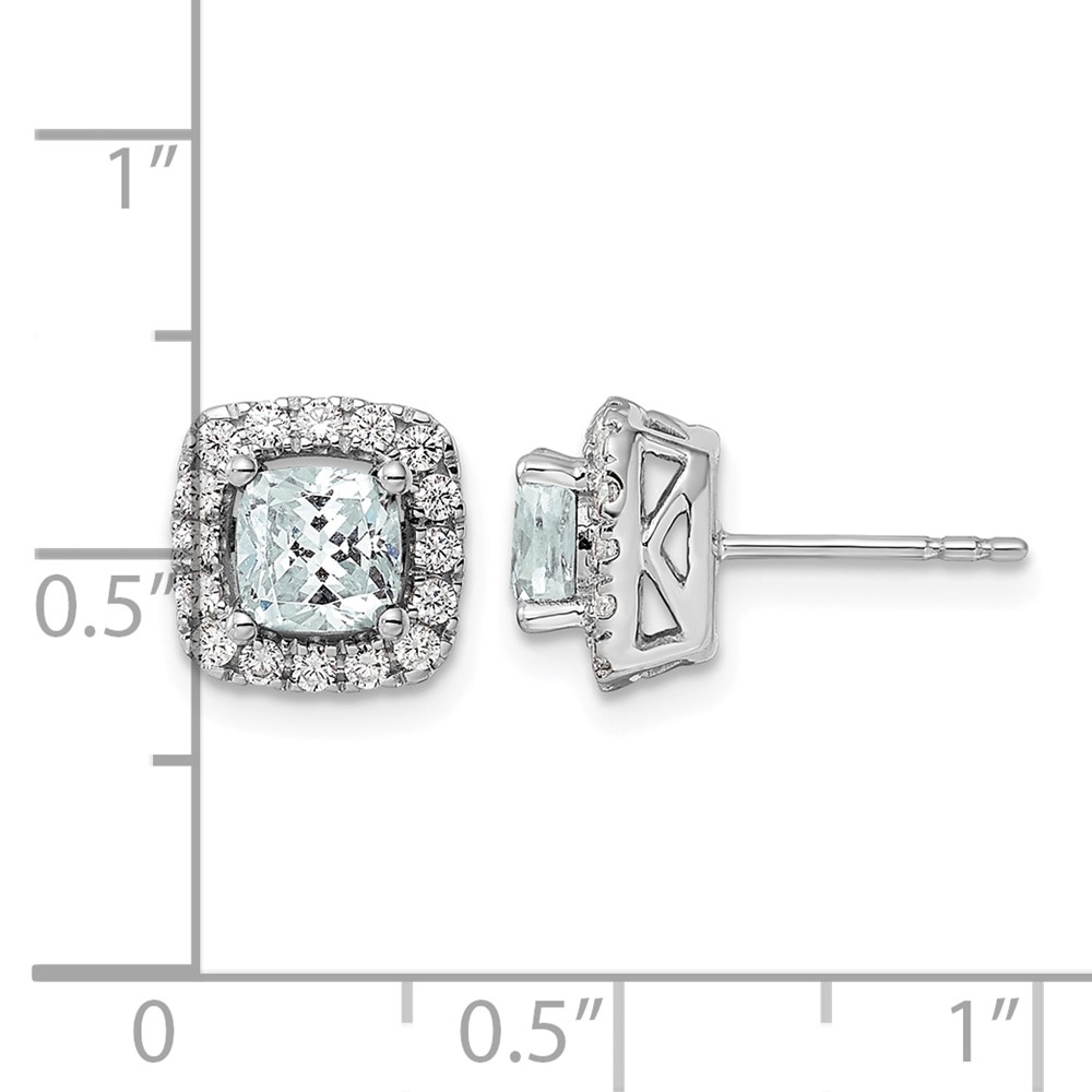 14k White Gold 3/8 carat Lab Grown Diamond VS/SI+ G+ March Birthstone Aquamarine Halo Post Earrings (EM9037-AQ-038-WLG)
