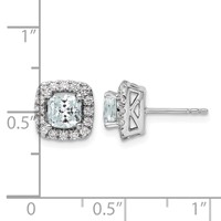 14K White Gold 0.38 Carat Lab Grown Diamond VS SI+ G+ March Birthstone Aquamarine Halo Post Earrings view 4