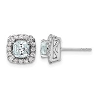 14K White Gold 0.38 Carat Lab Grown Diamond VS SI+ G+ March Birthstone Aquamarine Halo Post Earrings view 1