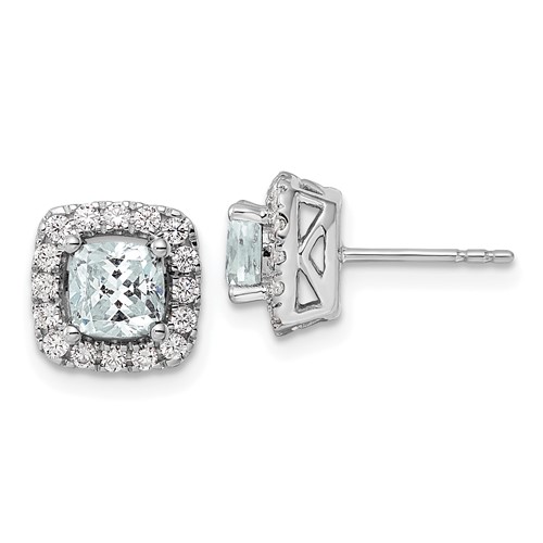 14k White Gold 3/8 carat Lab Grown Diamond VS/SI+ G+ March Birthstone Aquamarine Halo Post Earrings