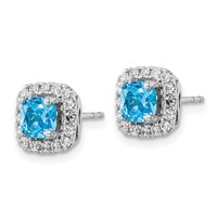 14K White Gold 0.38 Carat Lab Grown Diamond VS SI+ G+ December Birthstone Blue Topaz Halo Post Earrings view 2