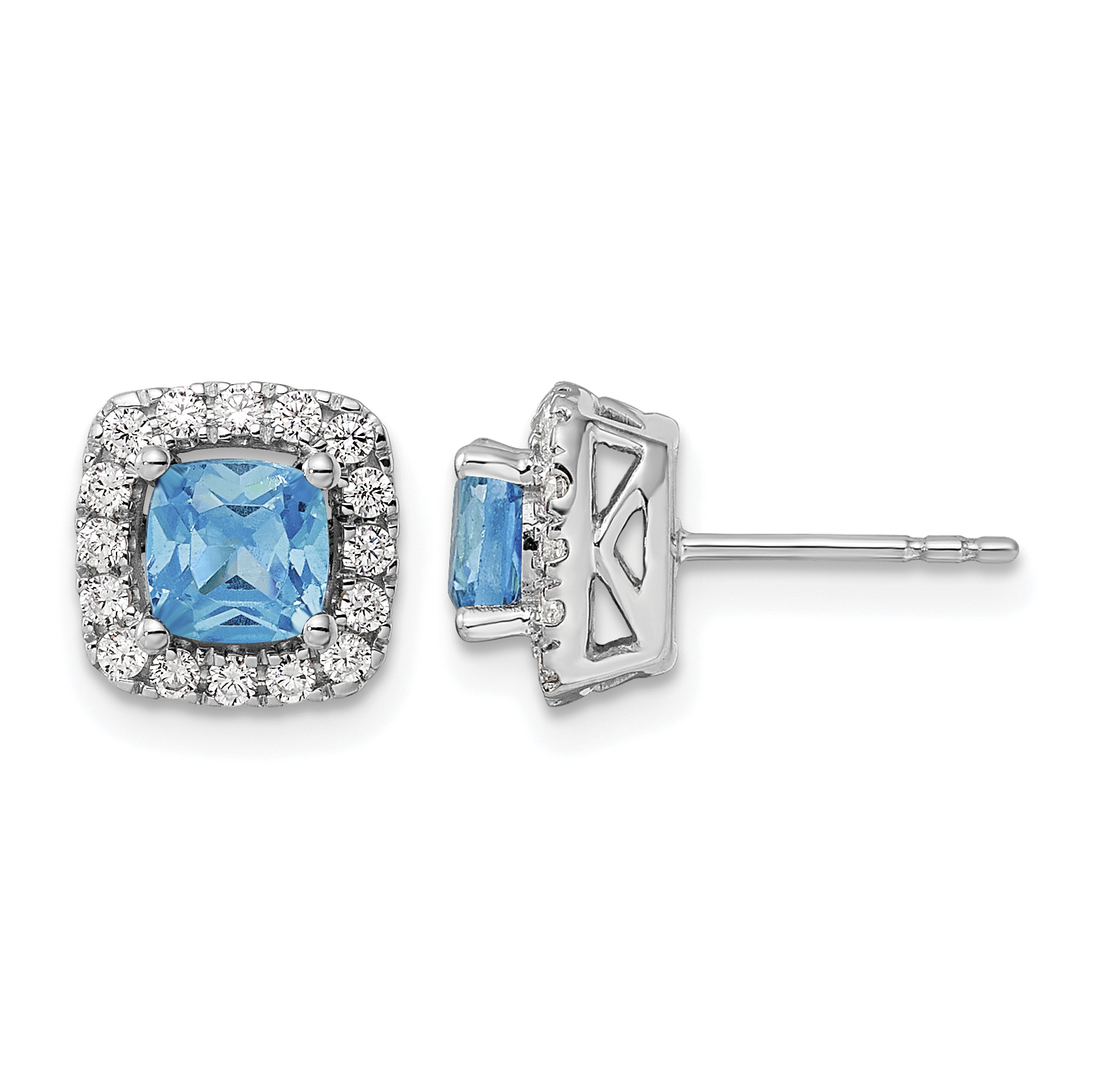 14k White Gold 3/8 carat Lab Grown Diamond VS/SI+ G+ December Birthstone Blue Topaz Halo Post Earrings (EM9037-BT-038-WLG)