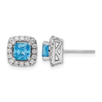 14K White Gold 0.38 Carat Lab Grown Diamond VS SI+ G+ December Birthstone Blue Topaz Halo Post Earrings view 1