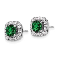 14K White Gold 0.38 Carat Lab Grown Diamond VS SI+ G+ May Birthstone Lab Created Emerald Halo Post Earrings view 2