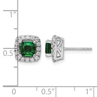 14K White Gold 0.38 Carat Lab Grown Diamond VS SI+ G+ May Birthstone Lab Created Emerald Halo Post Earrings view 4