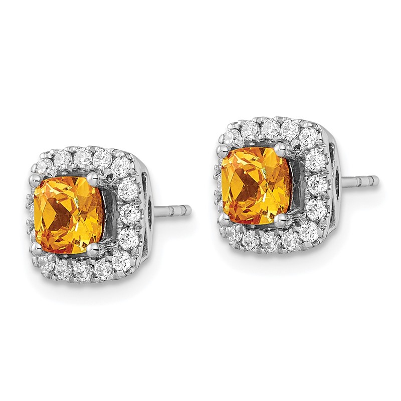 14k White Gold 3/8 carat Lab Grown Diamond VS/SI+ G+ November Birthstone Citrine Halo Post Earrings