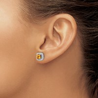 14K White Gold 0.38 Carat Lab Grown Diamond VS SI+ G+ November Birthstone Citrine Halo Post Earrings view 3