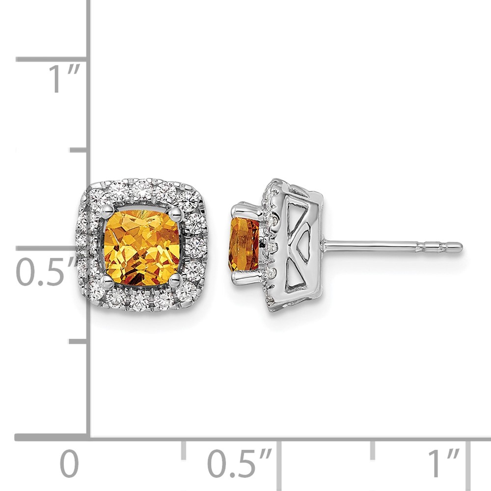 14k White Gold 3/8 carat Lab Grown Diamond VS/SI+ G+ November Birthstone Citrine Halo Post Earrings (EM9037-CI-038-WLG)