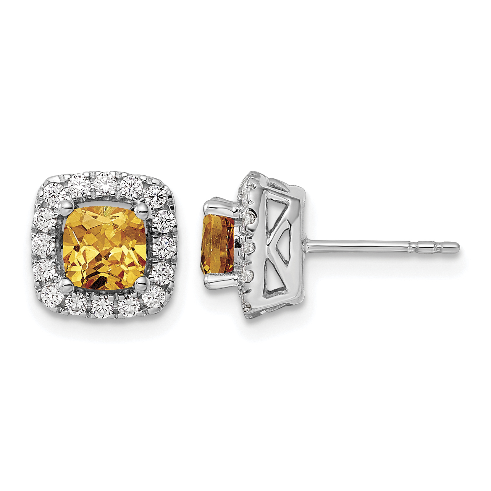 14k White Gold 3/8 carat Lab Grown Diamond VS/SI+ G+ November Birthstone Citrine Halo Post Earrings (EM9037-CI-038-WLG)