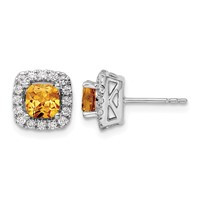 14K White Gold 0.38 Carat Lab Grown Diamond VS SI+ G+ November Birthstone Citrine Halo Post Earrings view 1
