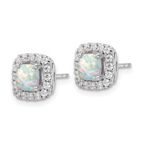 14K White Gold 0.38 Carat Lab Grown Diamond VS SI+ G+ October Birthstone Lab Created Opal Halo Post Earrings view 2
