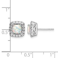 14K White Gold 0.38 Carat Lab Grown Diamond VS SI+ G+ October Birthstone Lab Created Opal Halo Post Earrings view 4