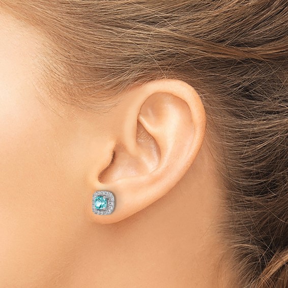Pure Serenity 14k White Gold 3/8 carat Lab Grown Diamond VS/SI+ G+ and Lab Created Paraiba Halo Post Earrings