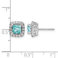 Pure Serenity 14K White Gold 0.38 Carat Lab Grown Diamond VS SI+ G+ and Lab Created Paraiba Halo Post Earrings view 2