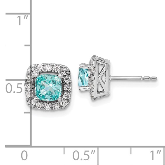 Pure Serenity 14k White Gold 3/8 carat Lab Grown Diamond VS/SI+ G+ and Lab Created Paraiba Halo Post Earrings