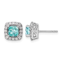 Pure Serenity 14K White Gold 0.38 Carat Lab Grown Diamond VS SI+ G+ and Lab Created Paraiba Halo Post Earrings view 1