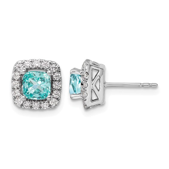 Pure Serenity 14k White Gold 3/8 carat Lab Grown Diamond VS/SI+ G+ and Lab Created Paraiba Halo Post Earrings