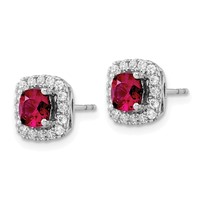 14K White Gold 0.38 Carat Lab Grown Diamond VS SI+ G+ July Birthstone Lab Created Ruby Halo Post Earrings view 2