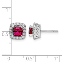 14K White Gold 0.38 Carat Lab Grown Diamond VS SI+ G+ July Birthstone Lab Created Ruby Halo Post Earrings view 4