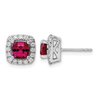 14K White Gold 0.38 Carat Lab Grown Diamond VS SI+ G+ July Birthstone Lab Created Ruby Halo Post Earrings view 1