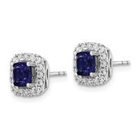 14K White Gold 0.38 Carat Lab Grown Diamond VS SI+ G+ September Birthstone Lab Created Blue Sapphire Halo Post Earrings view 2