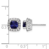 14K White Gold 0.38 Carat Lab Grown Diamond VS SI+ G+ September Birthstone Lab Created Blue Sapphire Halo Post Earrings view 4