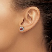14K White Gold 0.38 Carat Lab Grown Diamond VS SI+ G+ January Birthstone Garnet Halo Post Earrings view 3